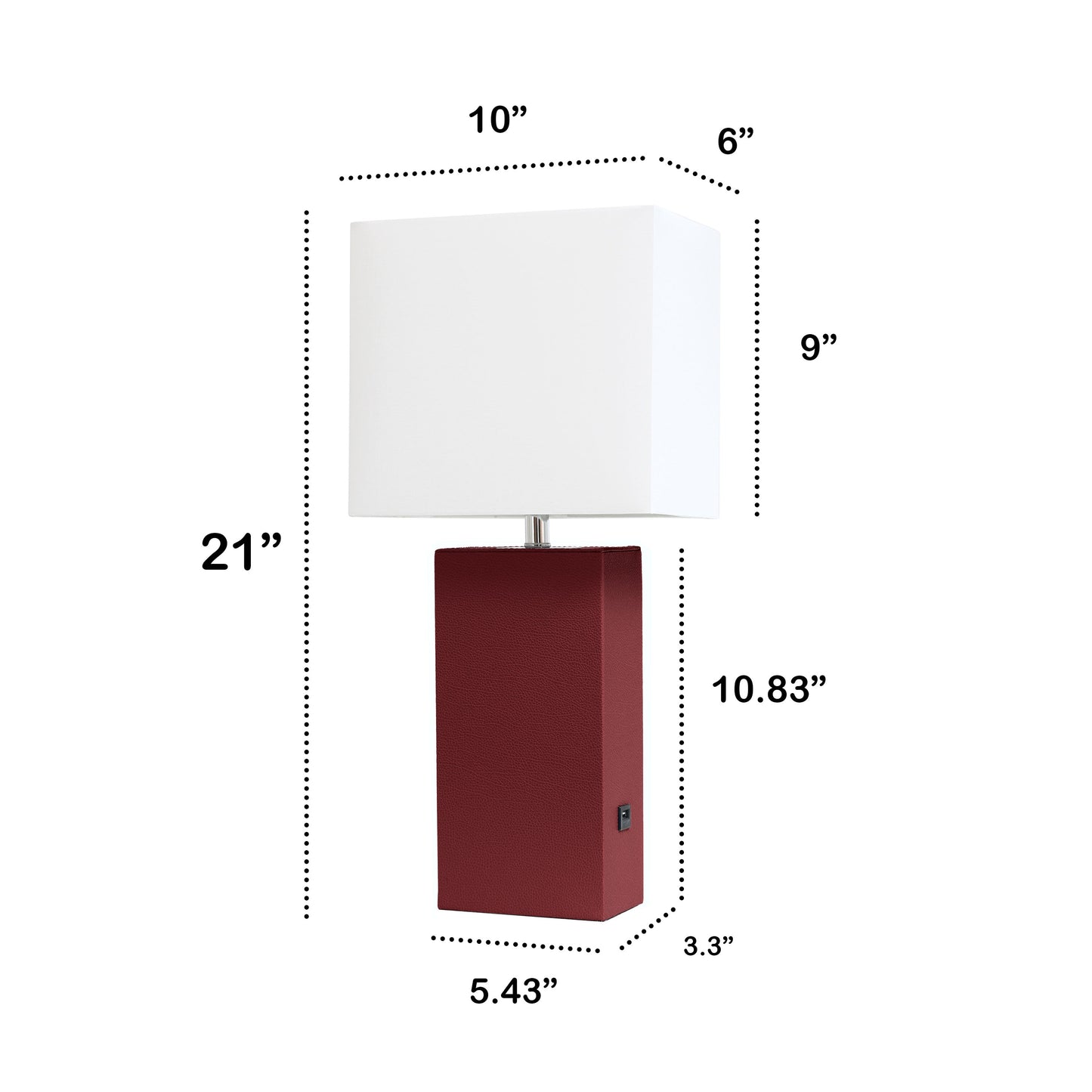 All The Rages Lalia Home Lexington 21" Red Leather Base Modern Home Décor Bedside Table Lamp With USB Charging Port