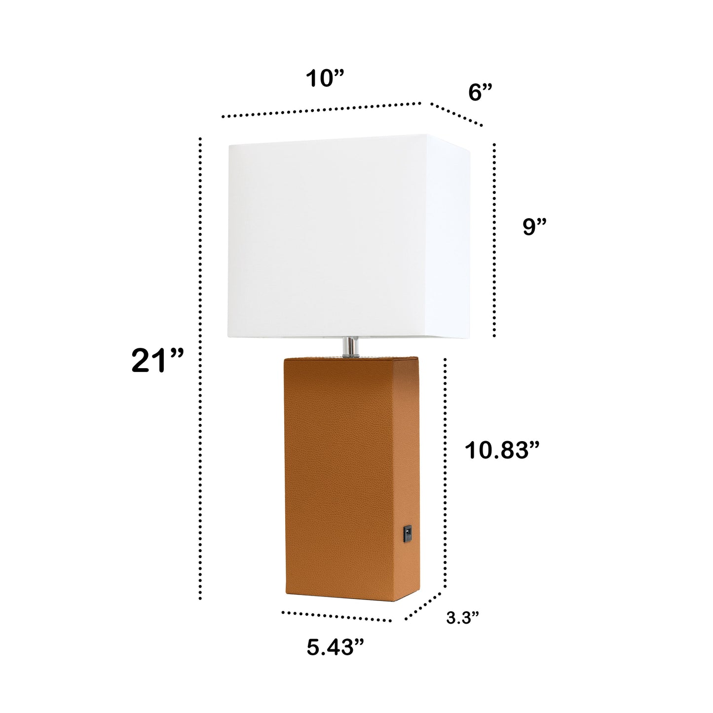 All The Rages Lalia Home Lexington 21" Tan Leather Base Modern Home Décor Bedside Table Lamp With USB Charging Port