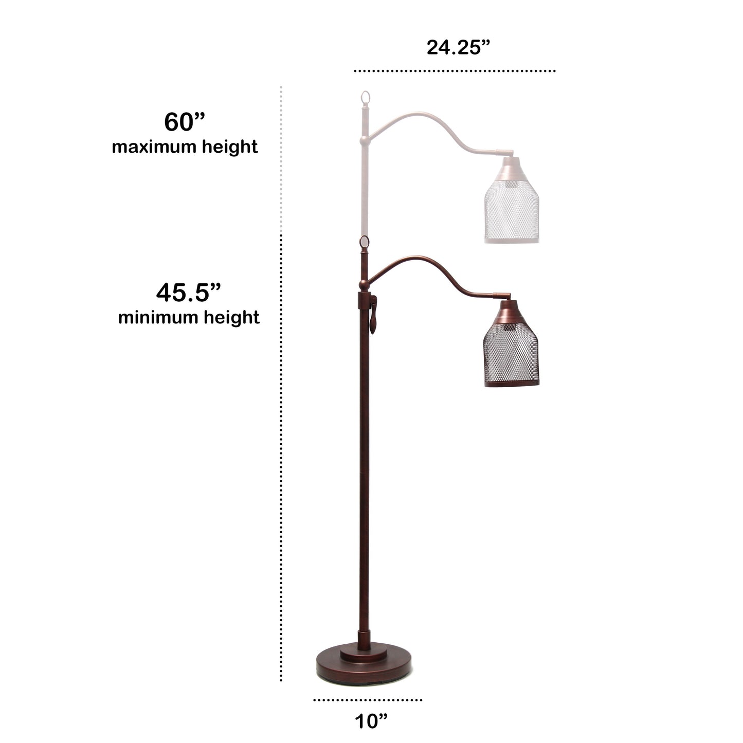 All The Rages Lalia Home Red Bronze Vintage Arched 1-Light Floor Lamp With Iron Mesh Shade