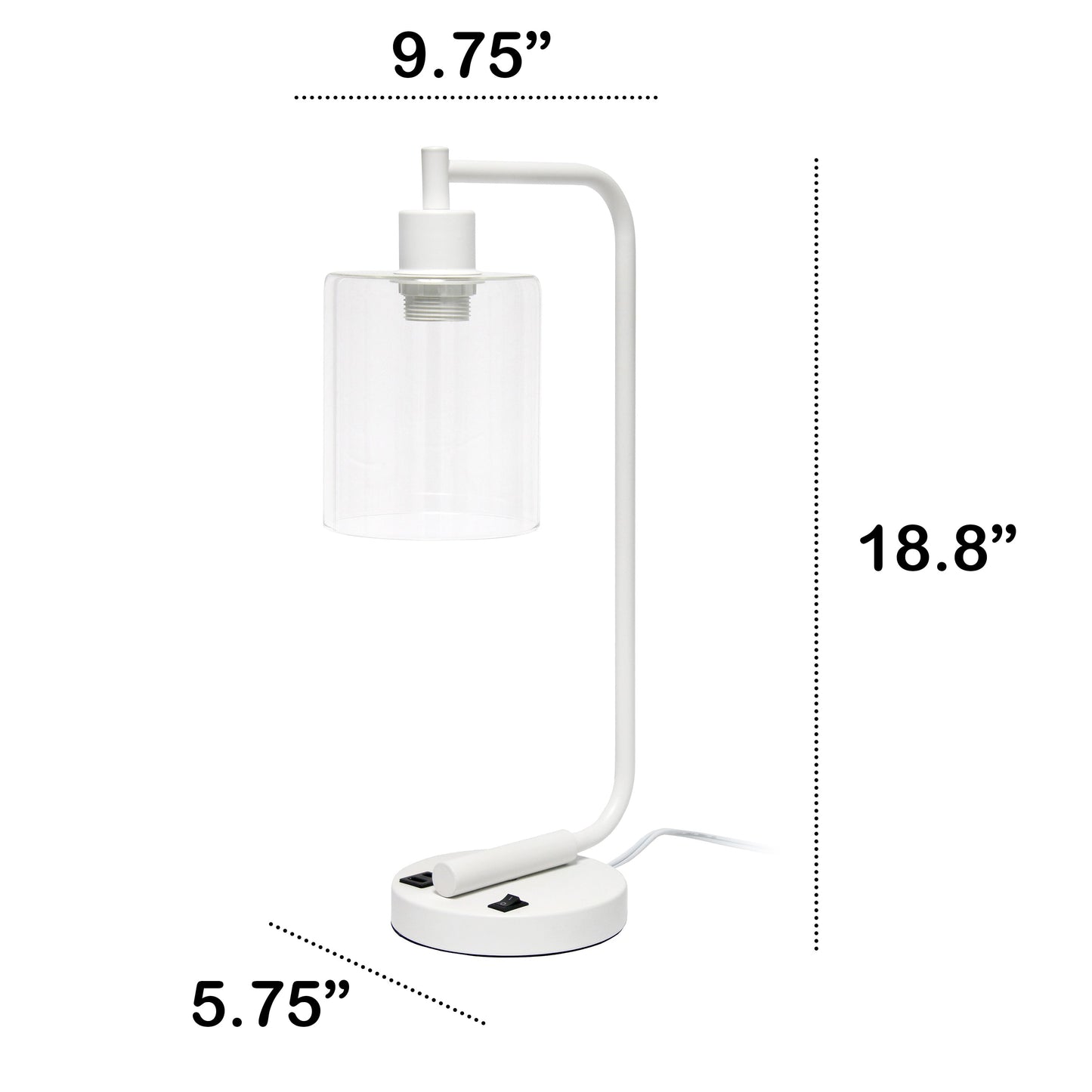 All The Rages Lalia Home White Iron Table Lamp With USB Port & Glass Shade