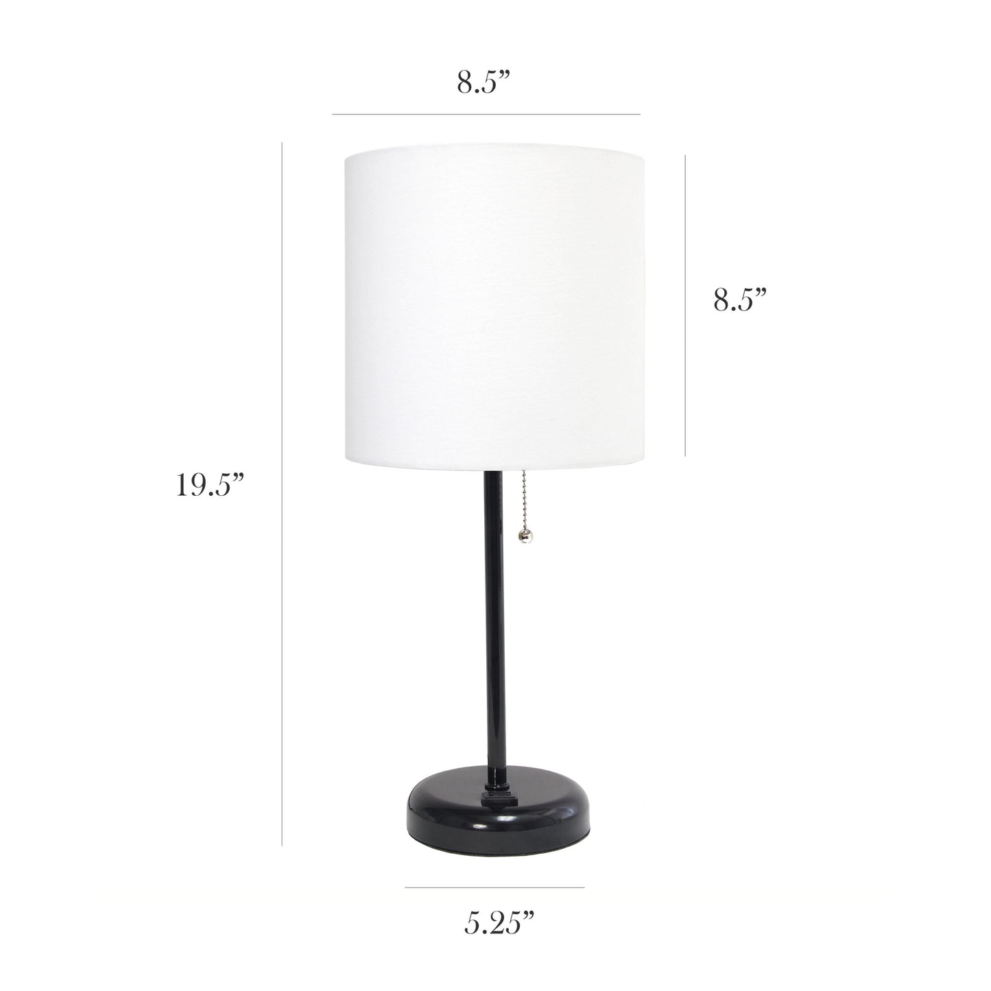 All The Rages LimeLights 2-Piece White Fabric Shade Black Lamp With Charging Outlet