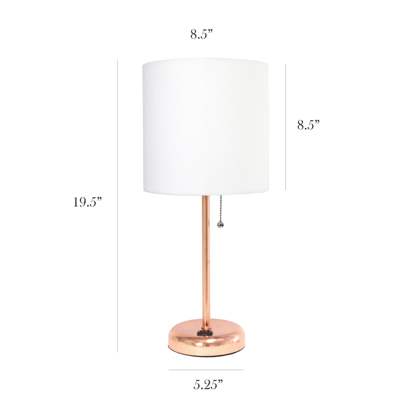 All The Rages LimeLights 2-Piece White Fabric Shade Rose Gold Lamp With Charging Outlet