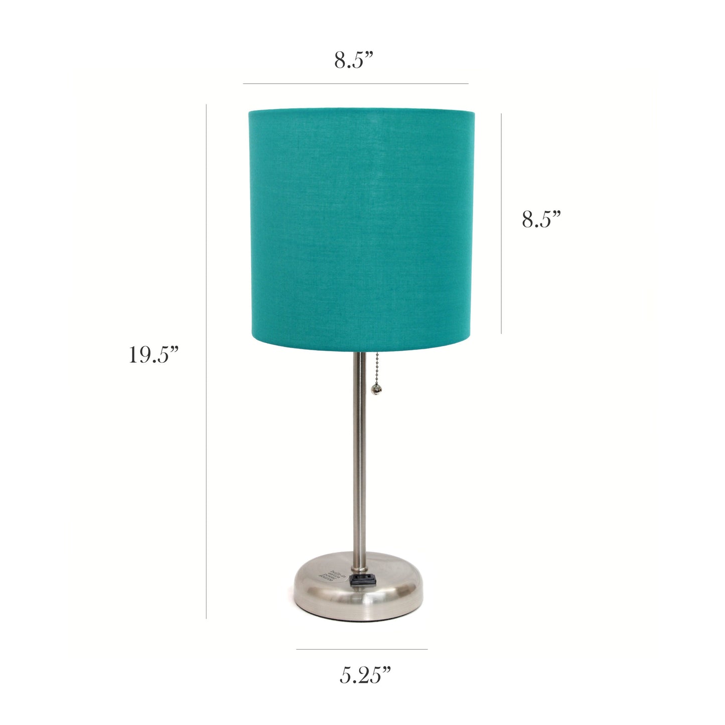 All The Rages LimeLights Teal Fabric Shade Brushed Steel Lamp With Charging Outlet