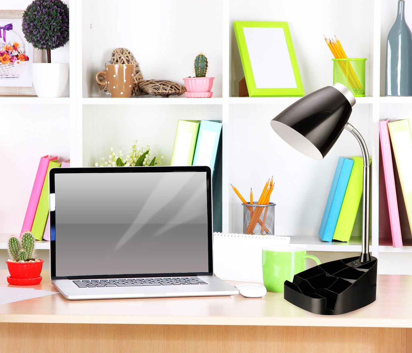 All The Rages Limelights Black Gooseneck Organizer Desk Lamp With iPad Tablet Stand Book Holder