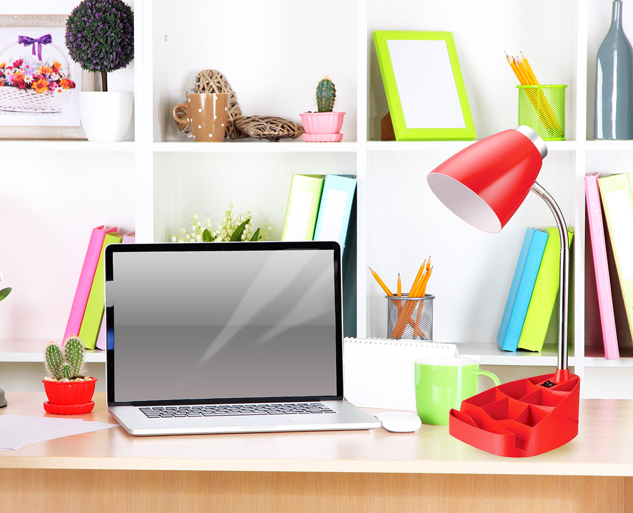 All The Rages Limelights Red Gooseneck Organizer Desk Lamp With iPad Tablet Stand Book Holder