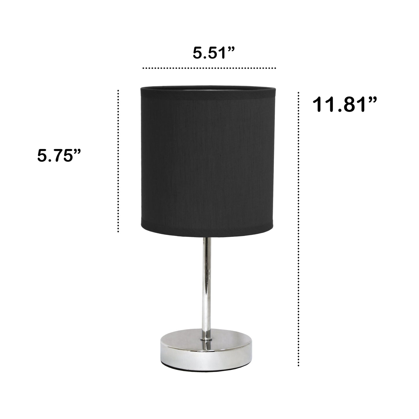 All The Rages Nauru 12" Chrome Metal Stick Table Lamp With Black Fabric Shade