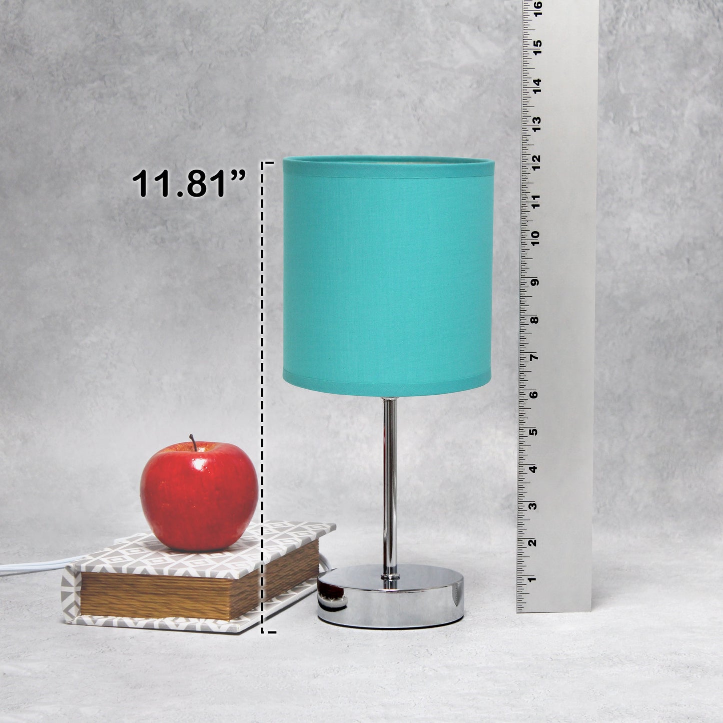 All The Rages Nauru 12" Chrome Metal Stick Table Lamp With Blue Fabric Shade