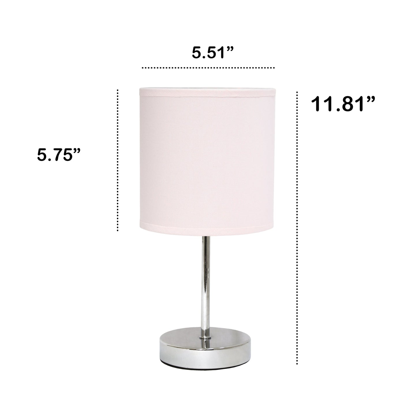 All The Rages Nauru 12" Chrome Metal Stick Table Lamp With Blush Pink Fabric Shade