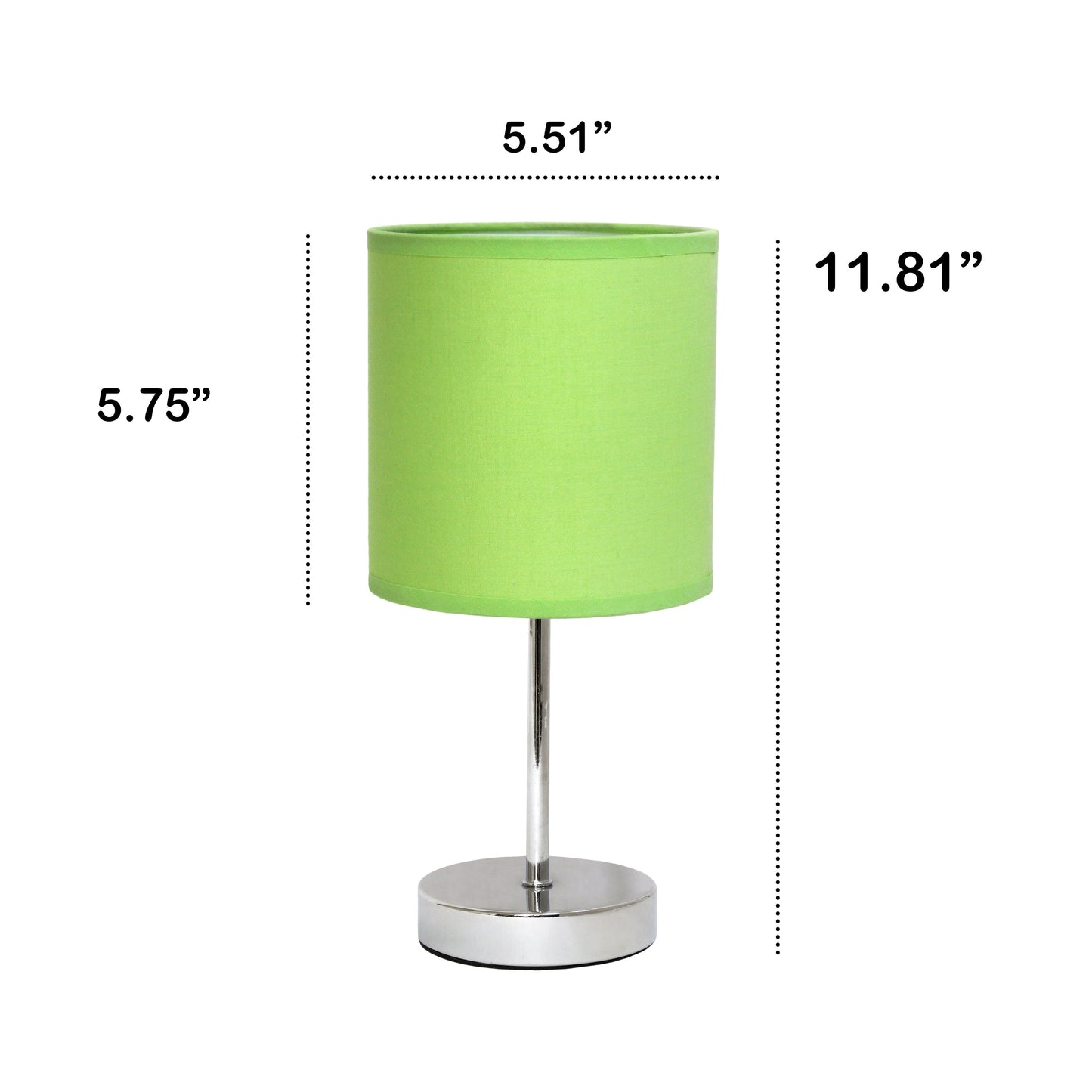 All The Rages Nauru 12" Chrome Metal Stick Table Lamp With Green Fabric Shade