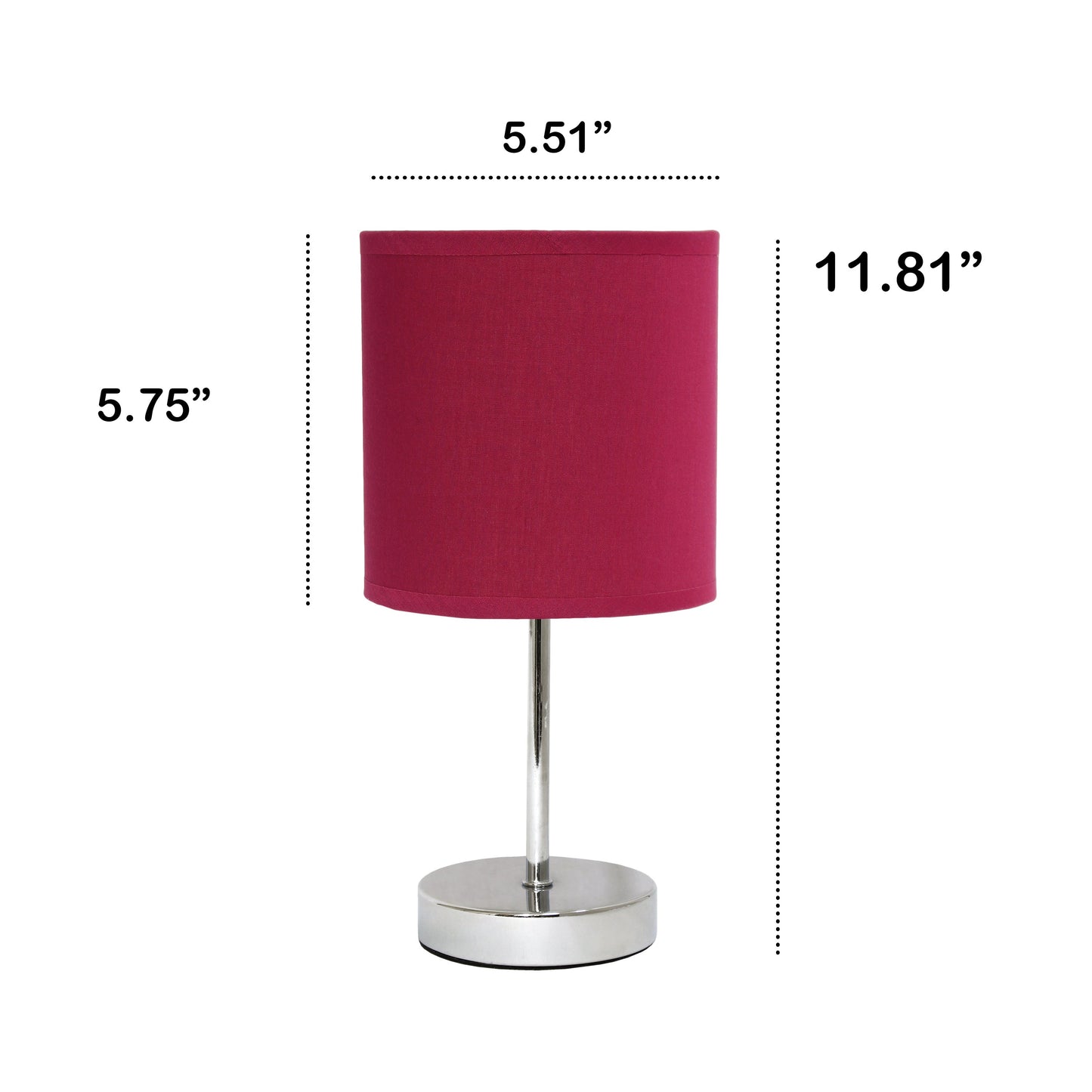 All The Rages Nauru 12" Chrome Metal Stick Table Lamp With Wine Fabric Shade