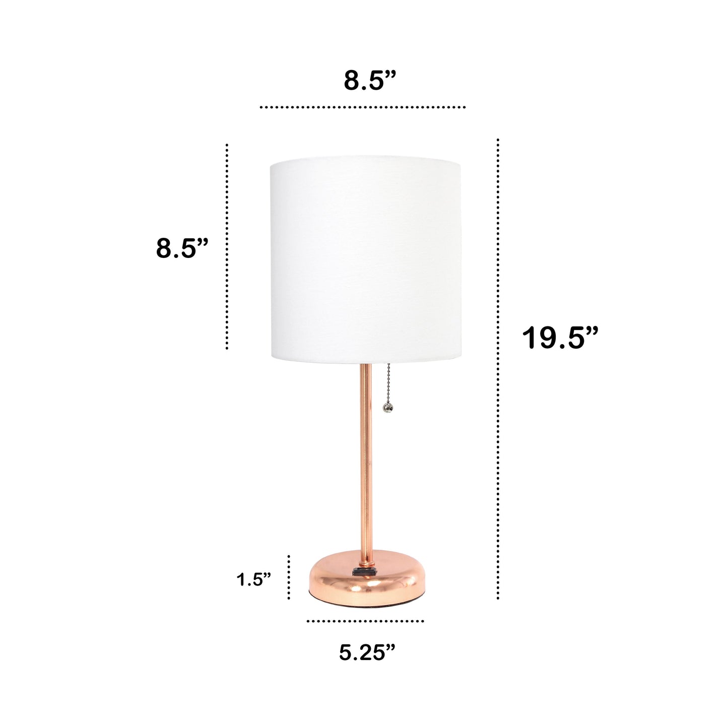 All The Rages Oslo 20" Rose Gold Base Standard Table Lamp With Power Outlet & White Fabric Shade