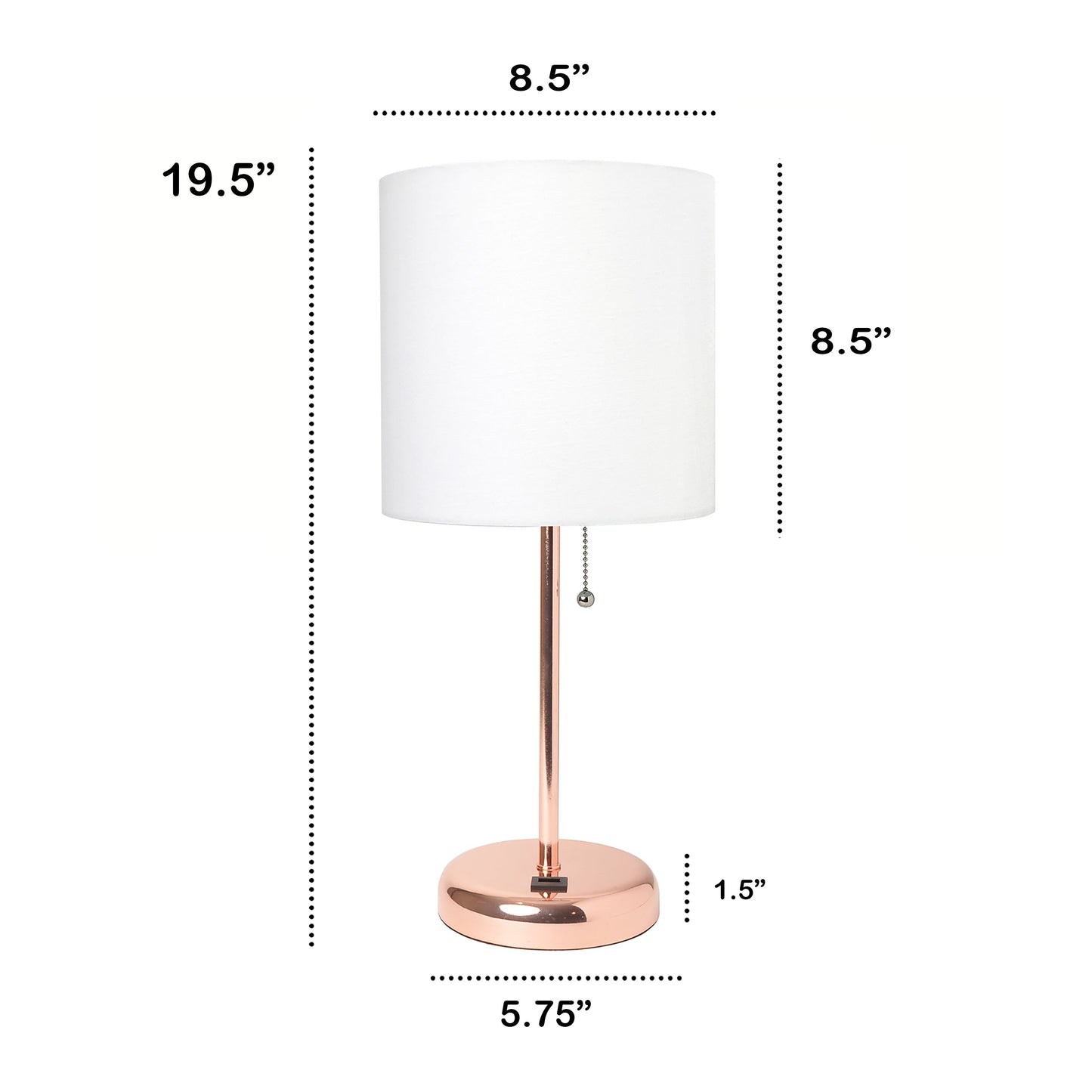 All The Rages Oslo 20" Rose Gold Base Standard Table Lamp With USB Power Outlet & White Fabric Shade