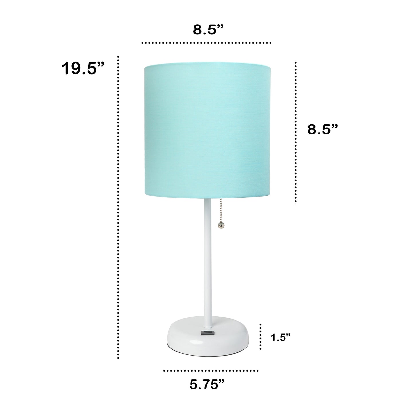 All The Rages Oslo 20" White Base Standard Table Lamp With USB Power Outlet & Aqua Fabric Shade