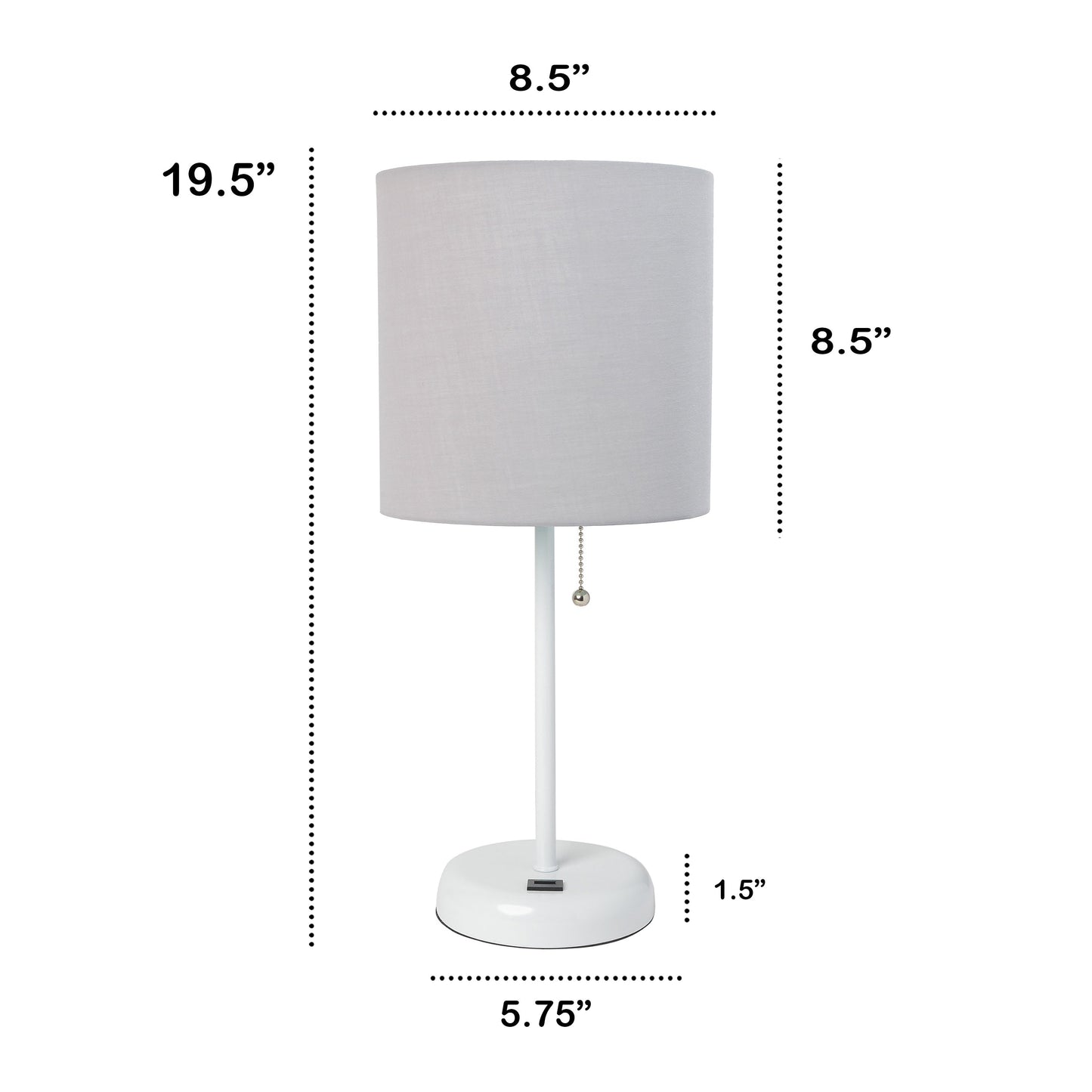 All The Rages Oslo 20" White Base Standard Table Lamp With USB Power Outlet & Gray Fabric Shade