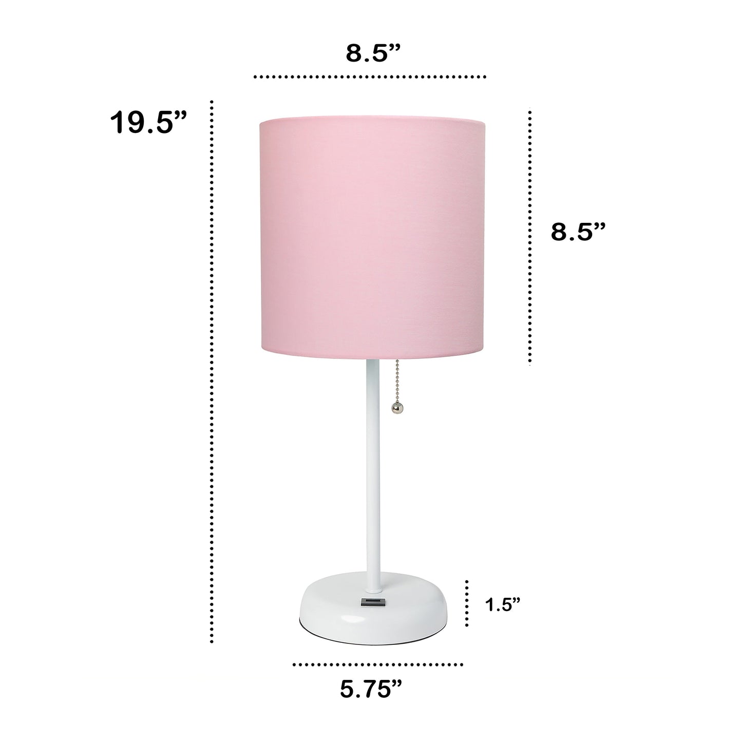 All The Rages Oslo 20" White Base Standard Table Lamp With USB Power Outlet & Light Pink Fabric Shade