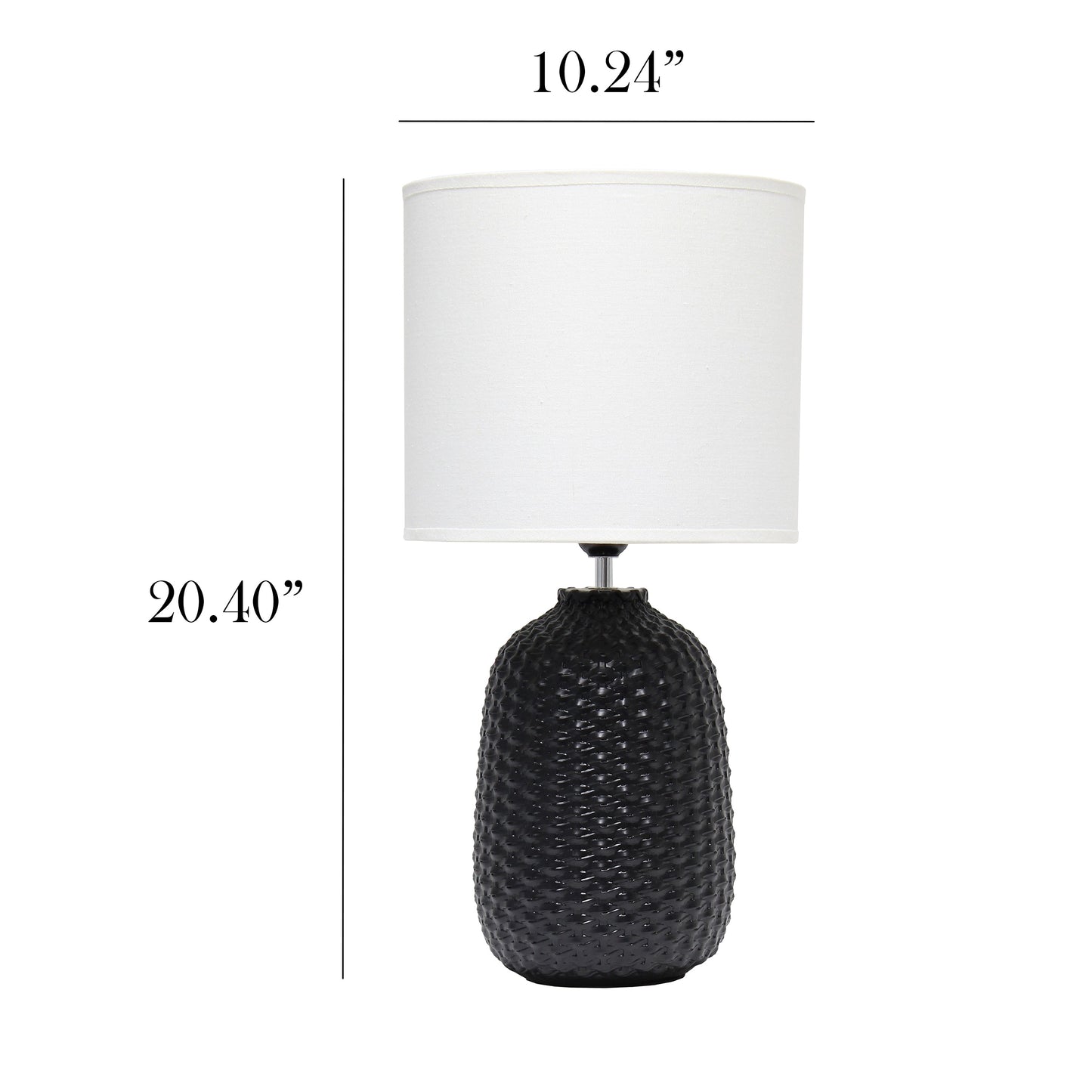 All The Rages Simple Designs Black 20" Ceramic Purled Texture Table Lamp With White Fabric Drum Shade