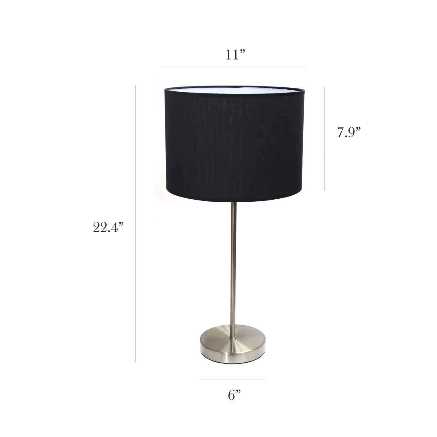 All The Rages Simple Designs Brushed Nickel Stick Lamp With Black Fabric Shade