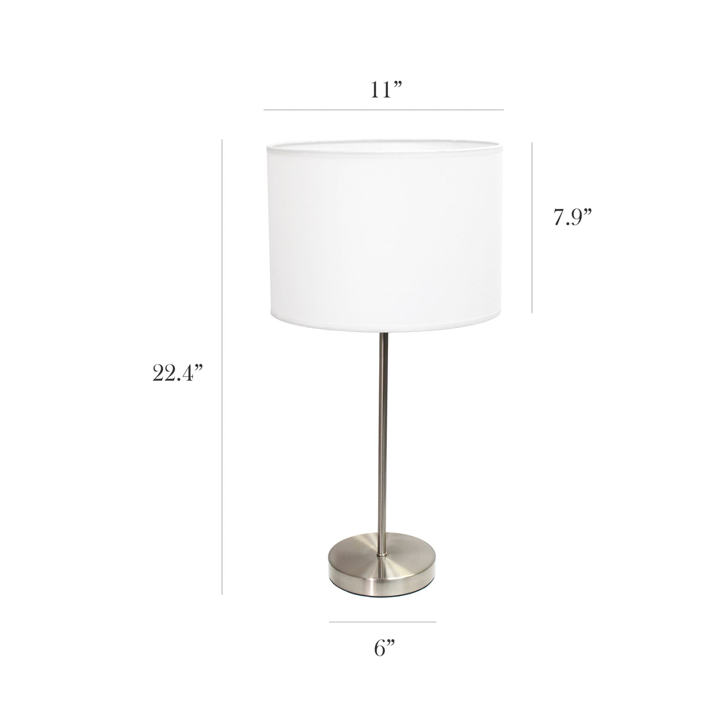 All The Rages Simple Designs Brushed Nickel Stick Lamp With White Fabric Shade