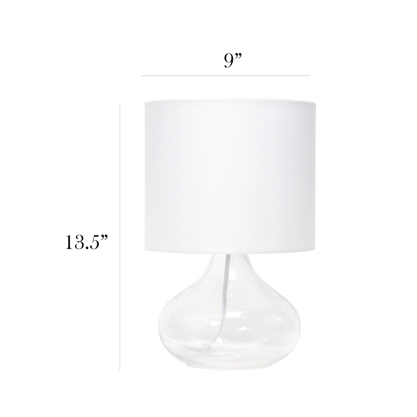 All The Rages Simple Designs Clear Glass Raindrop Table Lamp With White Fabric Shade