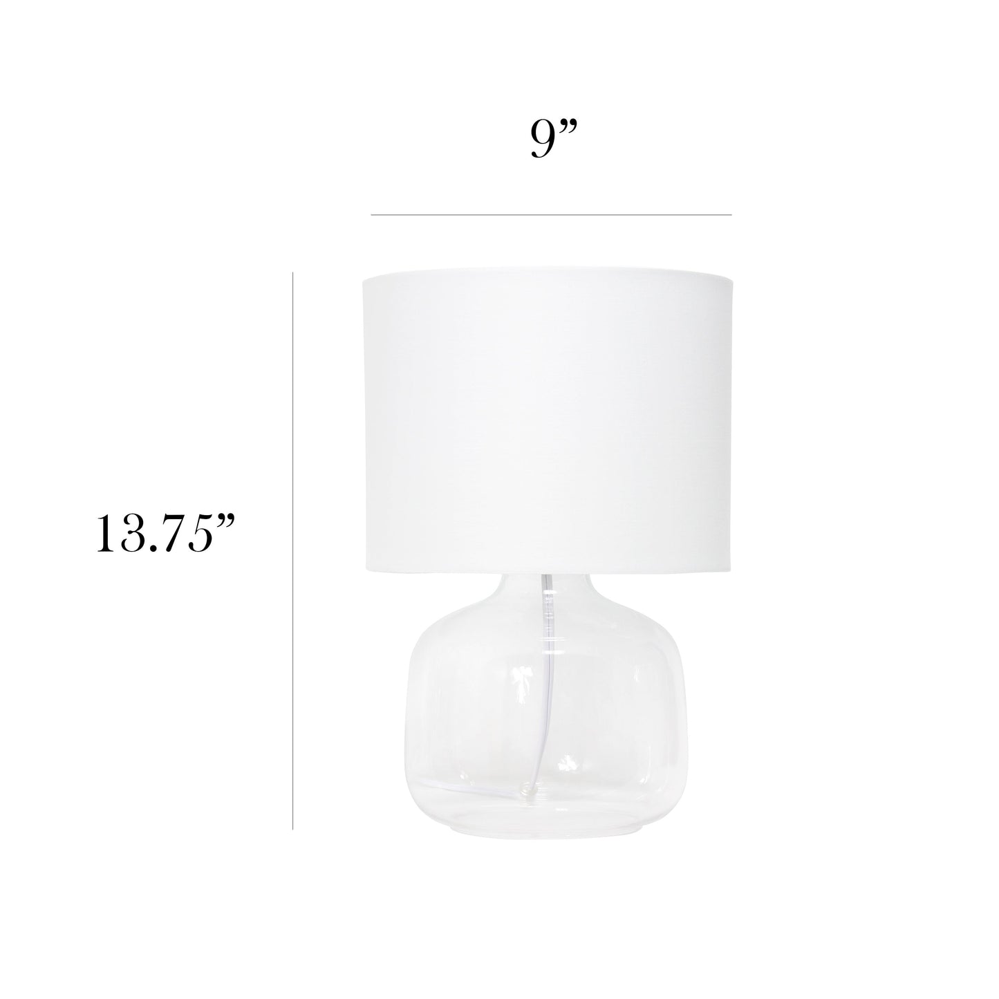 All The Rages Simple Designs Clear Glass Table Lamp With White Fabric Shade