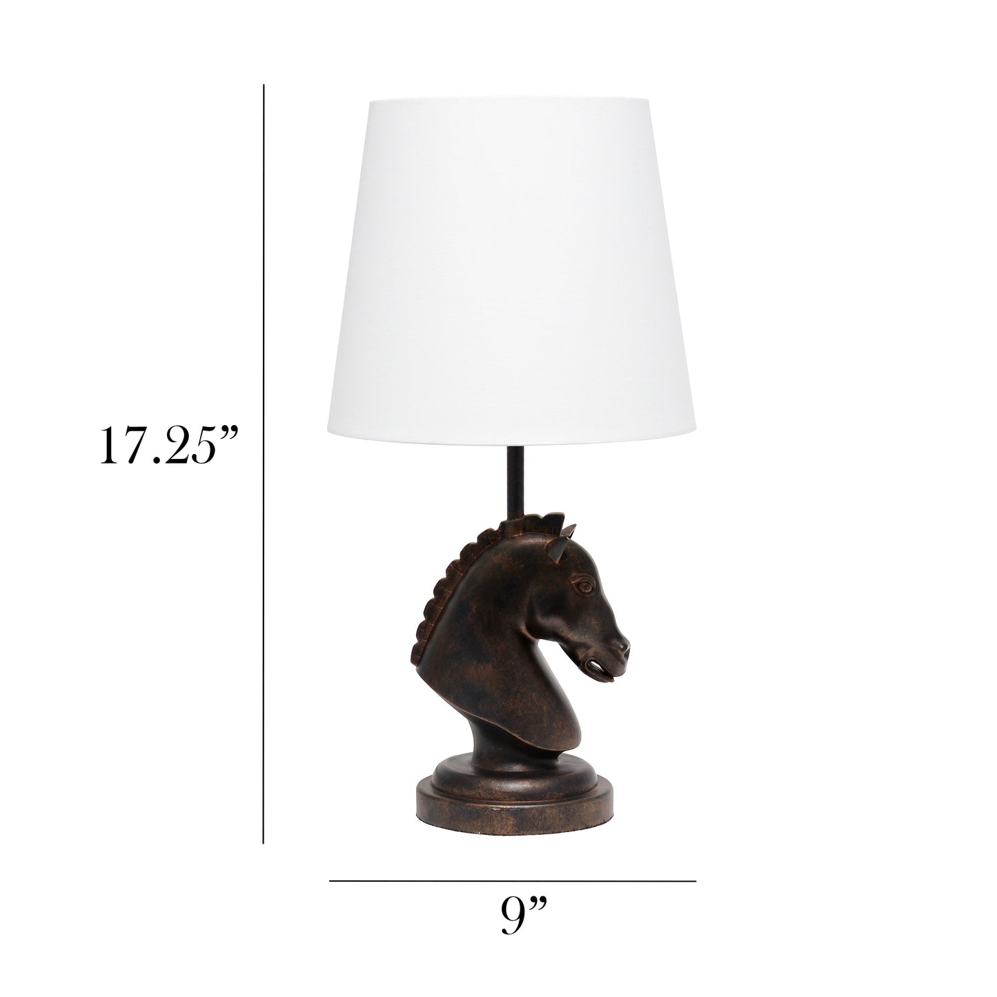 All The Rages Simple Designs Dark Bronze 17" Tall Polyresin Decorative Chess Horse Shaped Table Lamp With White Tapered Fabric Shade