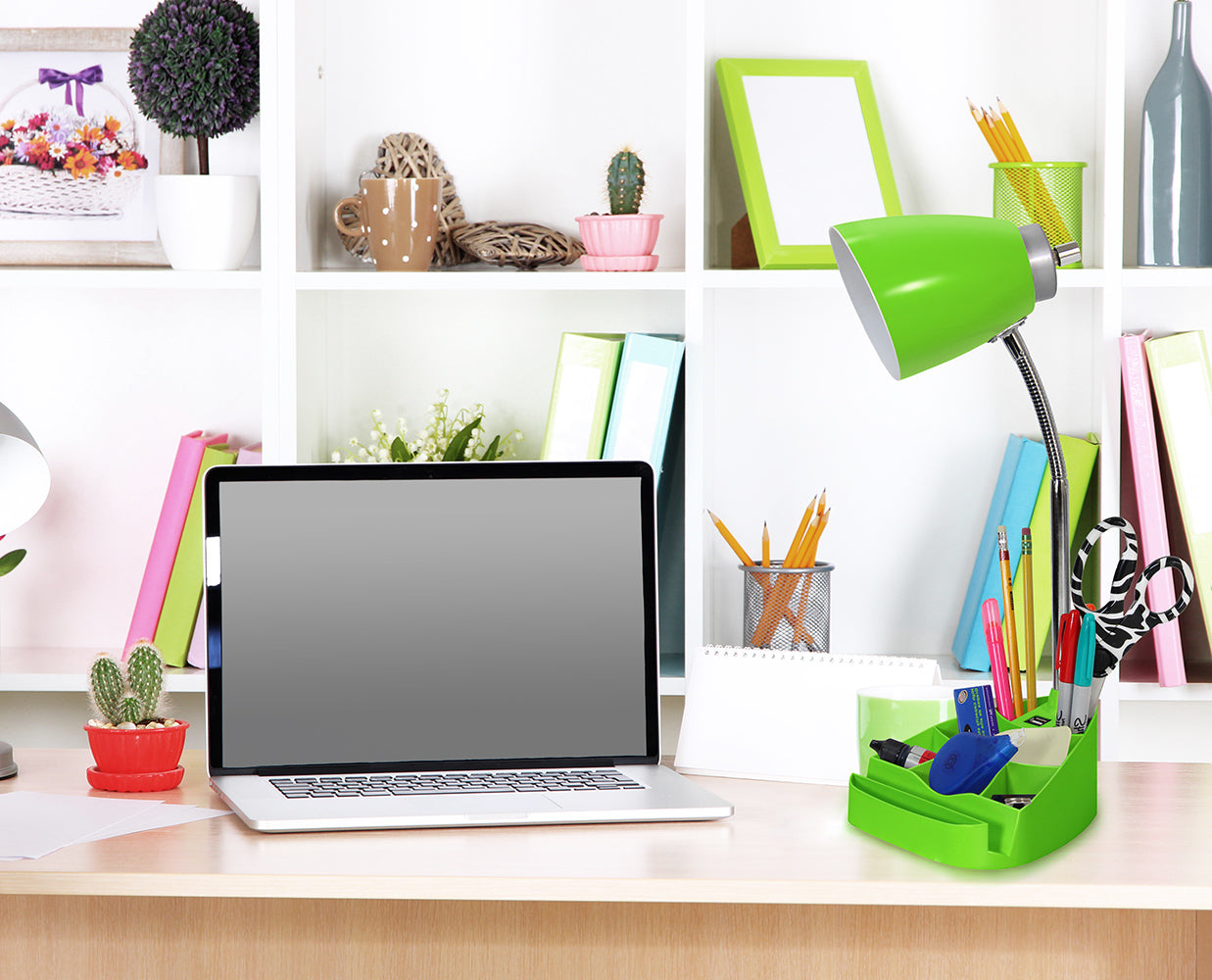 All The Rages Simple Designs Green Semi-Flexible Desk Lamp With iPad Tablet Stand Book Holder & USB Charging Outlet