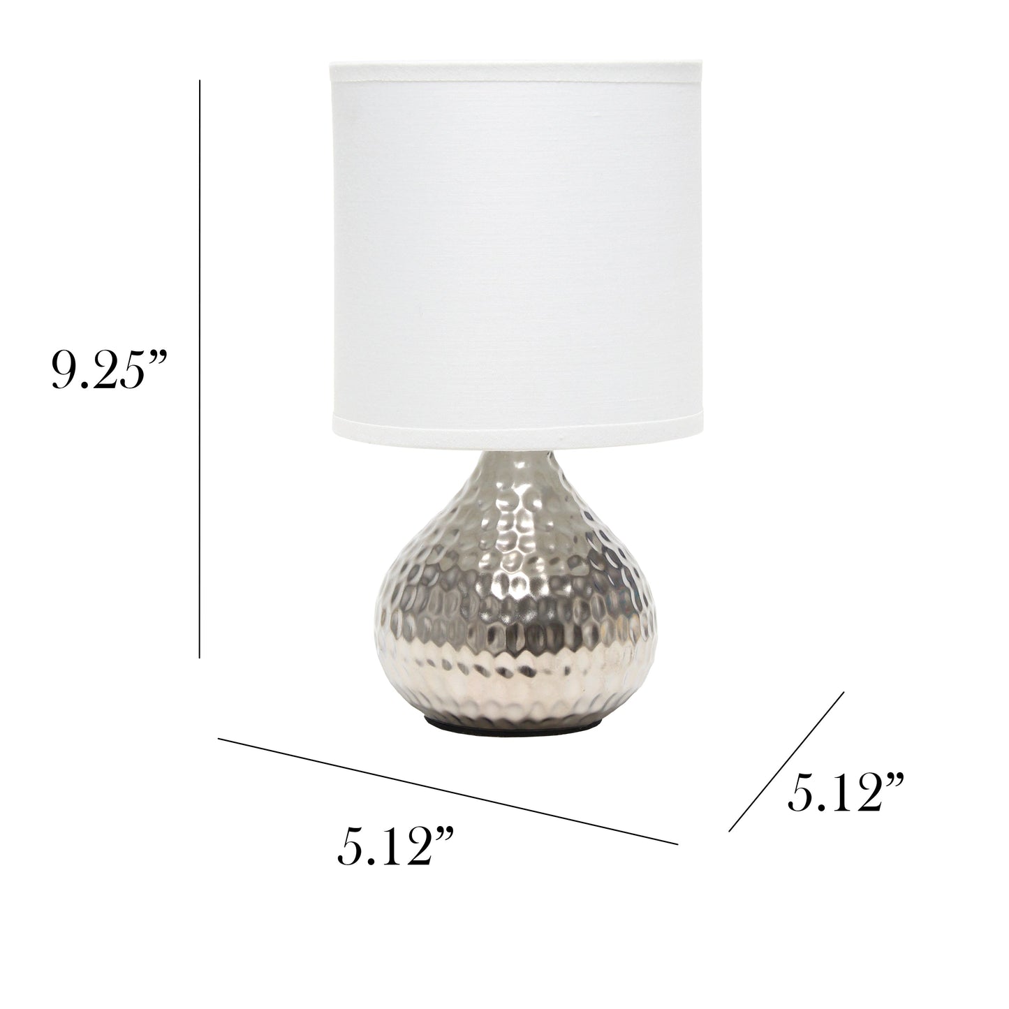 All The Rages Simple Designs Hammered Silver Drip Mini Table Lamp With White Shade