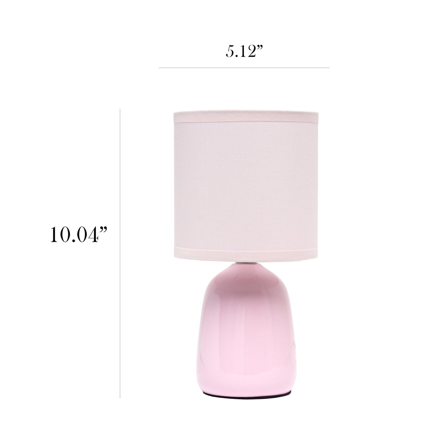 All The Rages Simple Designs Light Pink 10" Ceramic Table Lamp With Matching Fabric Shade