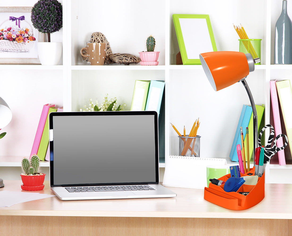 All The Rages Simple Designs Orange Semi-Flexible Desk Lamp With iPad Tablet Stand Book Holder & USB Charging Outlet