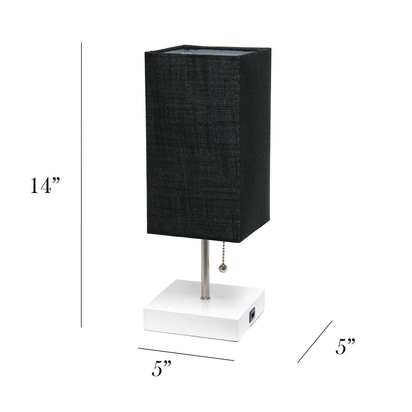 All The Rages Simple Designs Petite White Stick Lamp With USB Charging Port & Black Fabric Shade