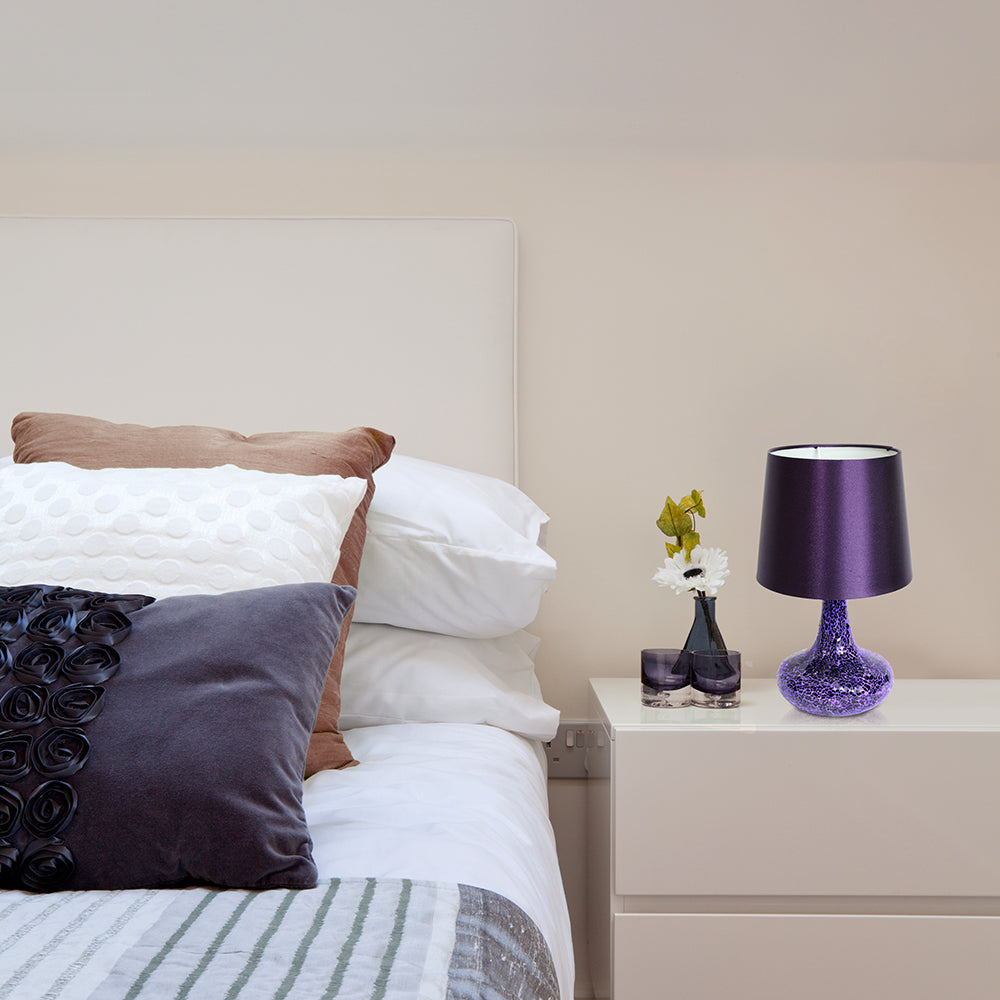 All The Rages Simple Designs Purple Mosaic Tiled Glass Genie Table Lamp With Purple Fabric Shade