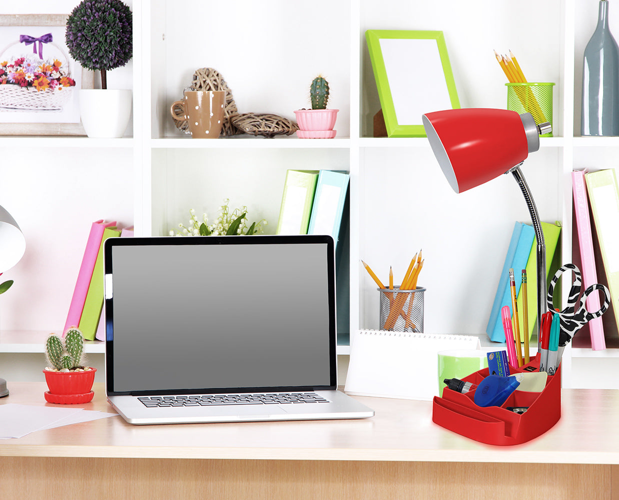All The Rages Simple Designs Red Semi-Flexible Desk Lamp With iPad Tablet Stand Book Holder & USB Charging Outlet