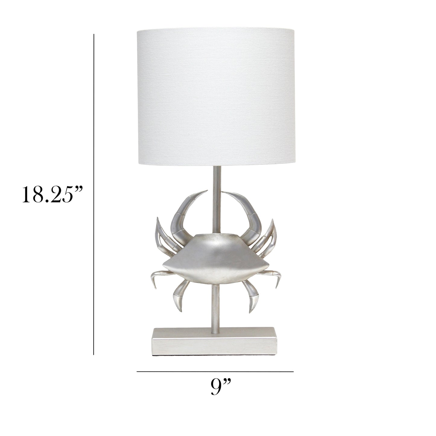 All The Rages Simple Designs Shoreside 18" Tall Coastal Brushed Nickel & Polyresin Pinching Crab Shaped Bedside Table Lamp With White Fabric Drum Shade
