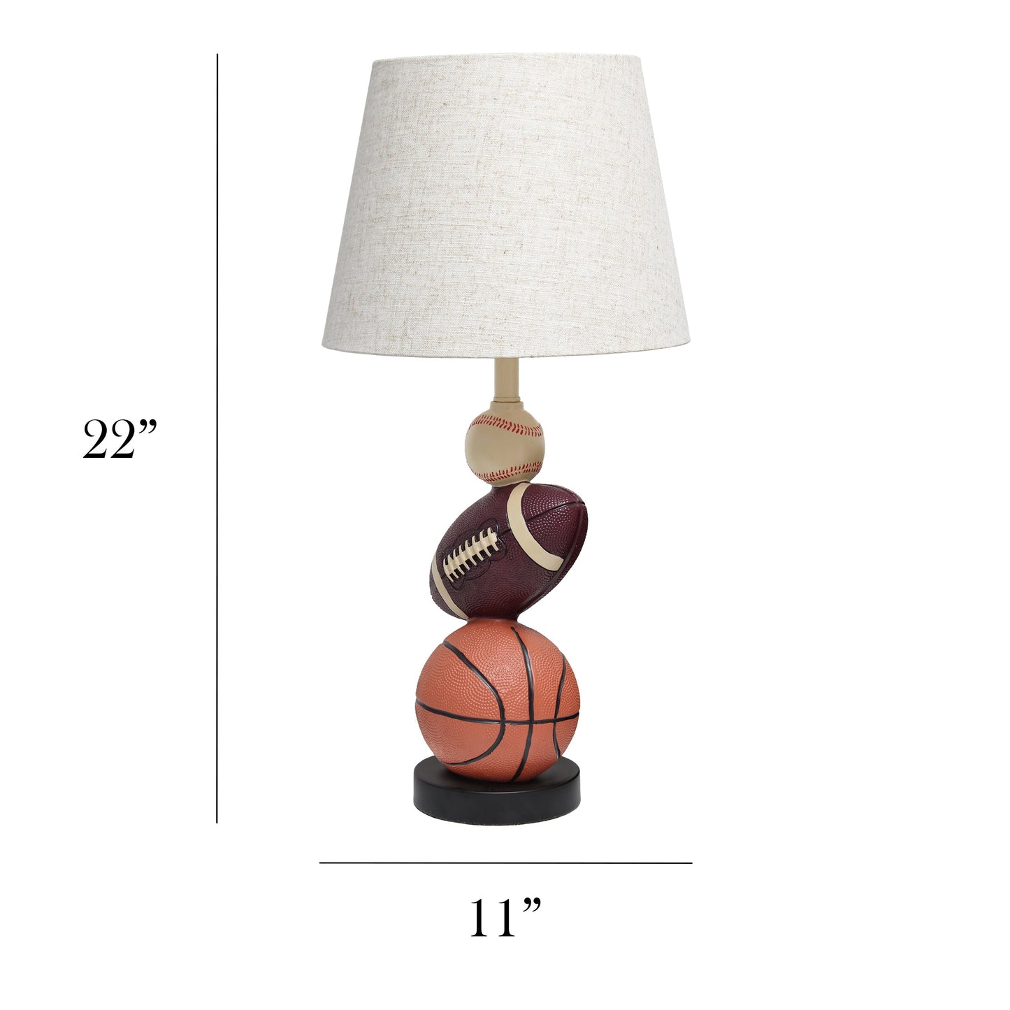 All The Rages Simple Designs SportsLite White 22" Tall Popular Sports Combo Basketball, Baseball, Football Polyresin Table Lamp With Light Beige Tapered Drum Fabric Shade