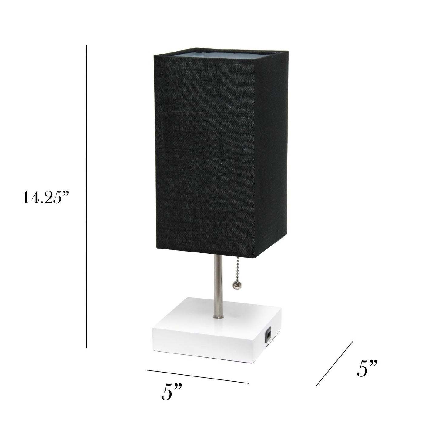 All The Rages Simple Designs White 2-Pack Table Lamps With USB Charging Port & Black Fabric Shades