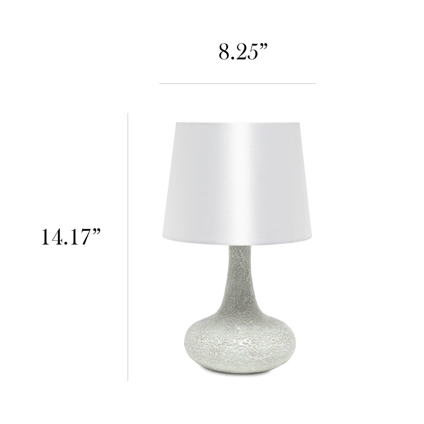 All The Rages Simple Designs White Mosaic Tiled Glass Genie Table Lamp With White Fabric Shade