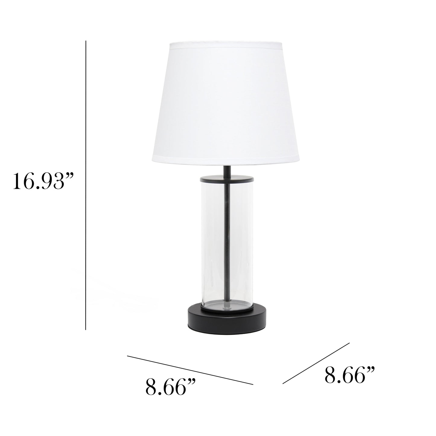 All The Rages Simple Designs White On Black Encased Metal & Clear Glass Table Lamp