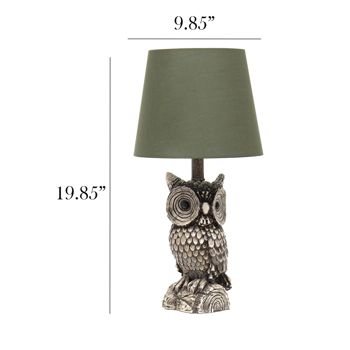 All The Rages Simple Designs Woodland 20" Polyresin Brown & White Night Owl Novelty Table Lamp With Green Tapered Drum Fabric Shade