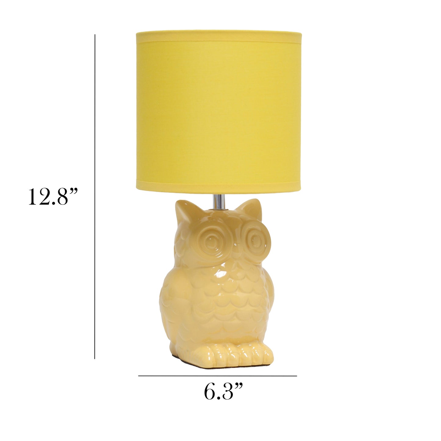 All The Rages Simple Designs Yellow 13" Ceramic Owl Table Lamp With Matching Fabric Shade