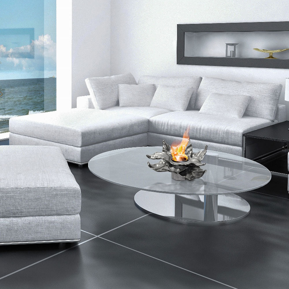 Anywhere Fireplace Heathcote Silver Tabletop Bio-ethanol Gel Fuel Botanical Pointy Leaf