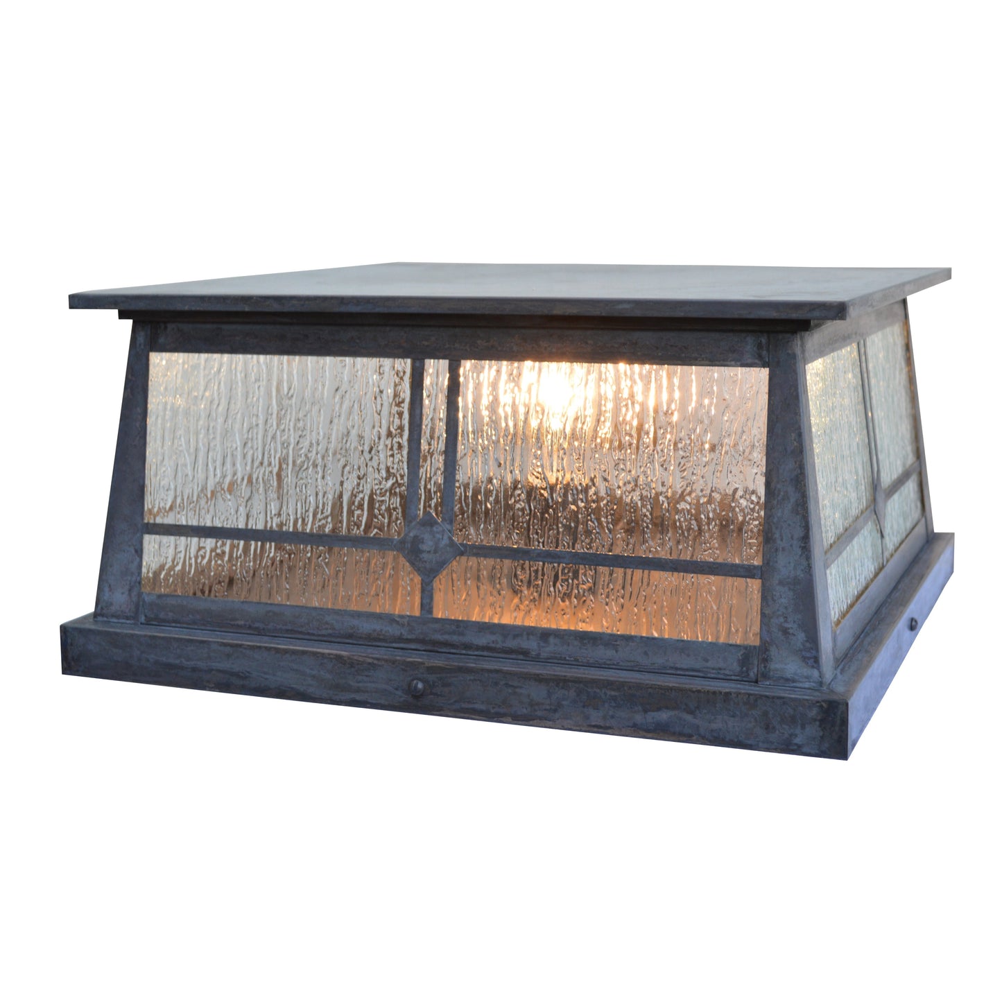 Arroyo Craftsman Aberdeen 15" x 8" Antique Brass Column Mount with Rain Mist Glass Shade