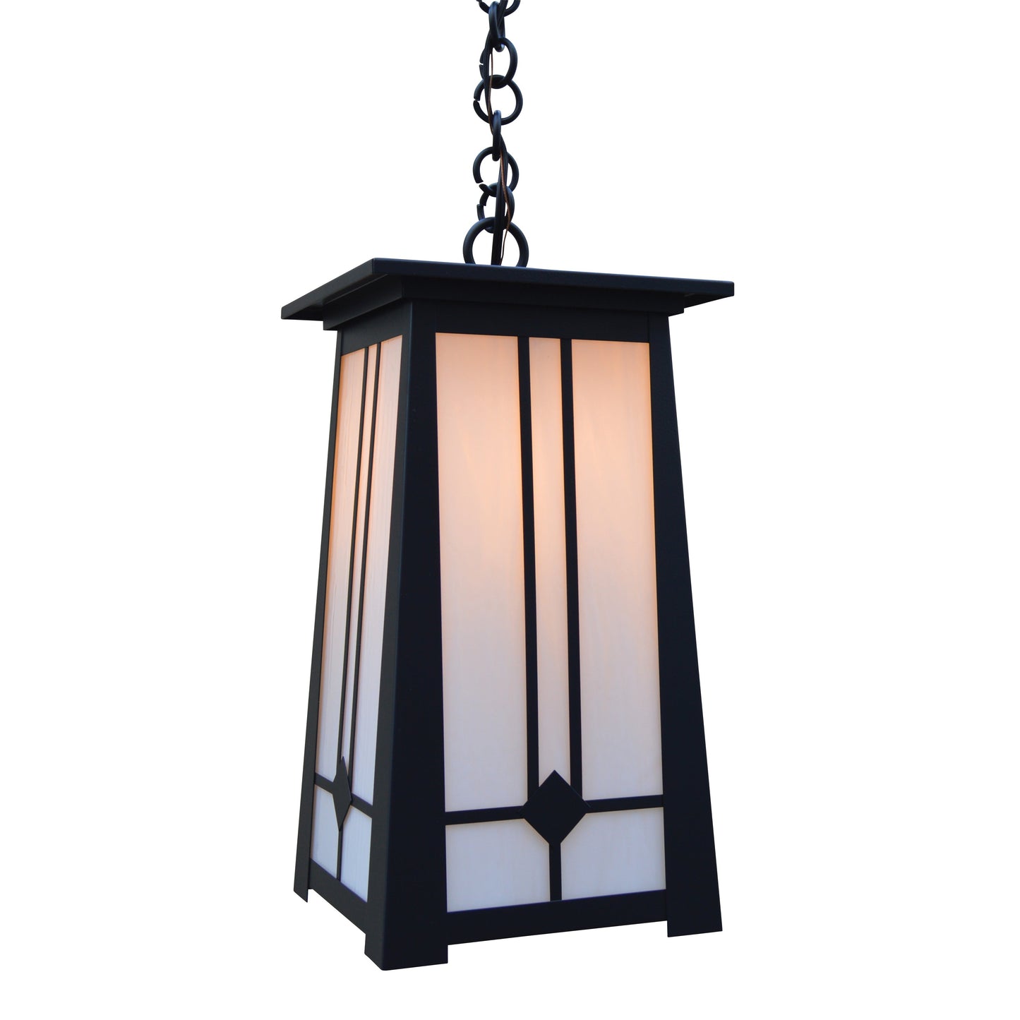 Arroyo Craftsman Aberdeen 9" x 17" Satin Black Hanging Pendant with Off White Glass Shade