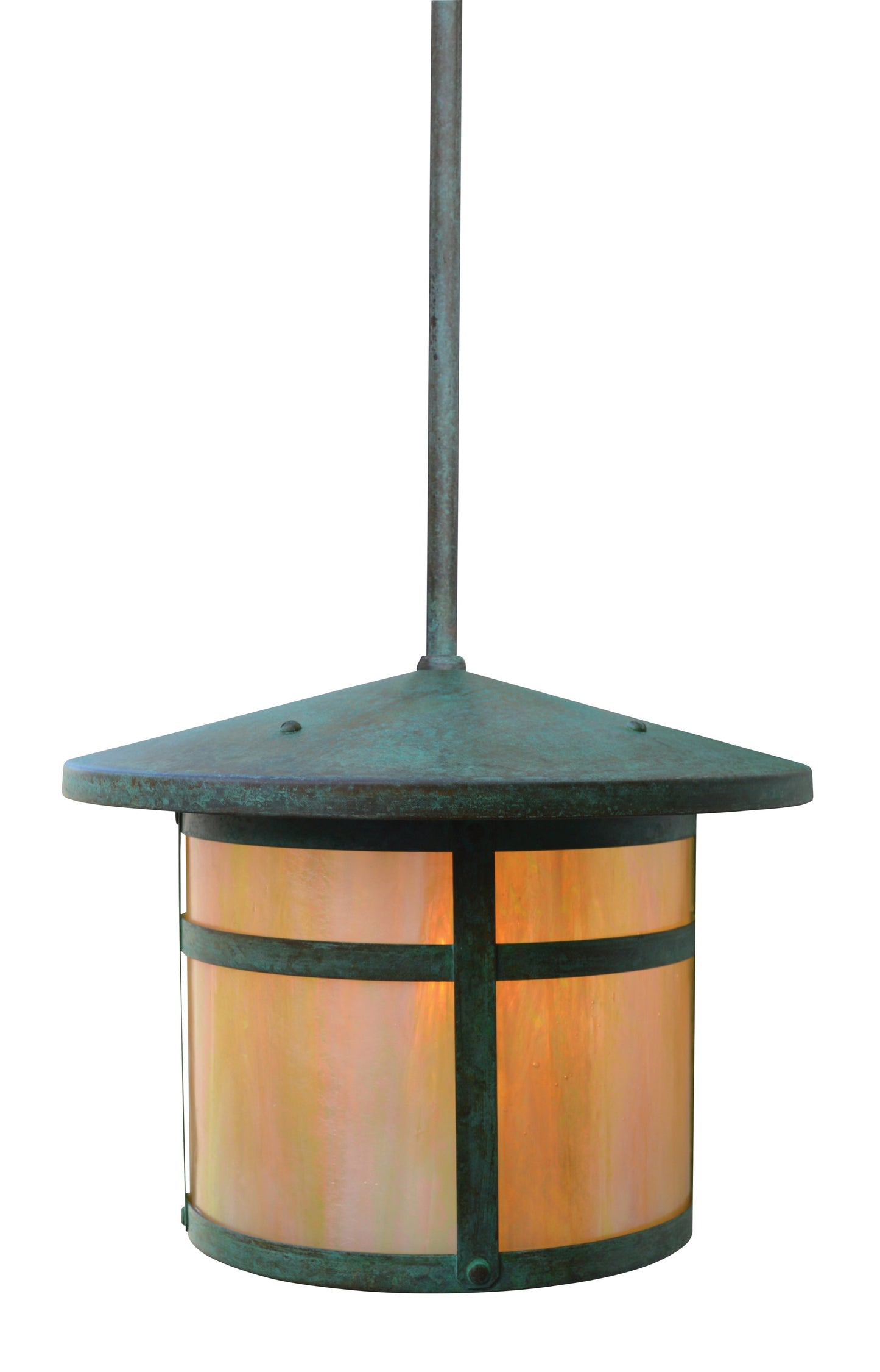Arroyo Craftsman Berkeley 11" Pewter Stem Hung Pendant With Tan Glass