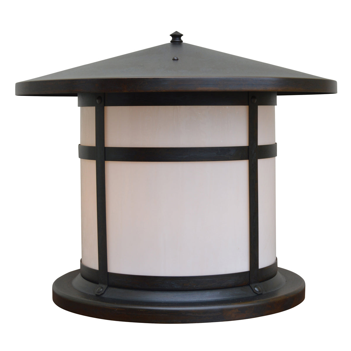 Arroyo Craftsman Berkeley 17" x 14" Verdigris Patina Column Mount With Off White Glass Shade