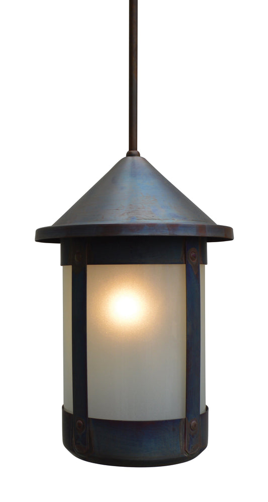 Arroyo Craftsman Berkeley 8" Bronze Stem Hung Pendant With White Opalescent Glass Shade