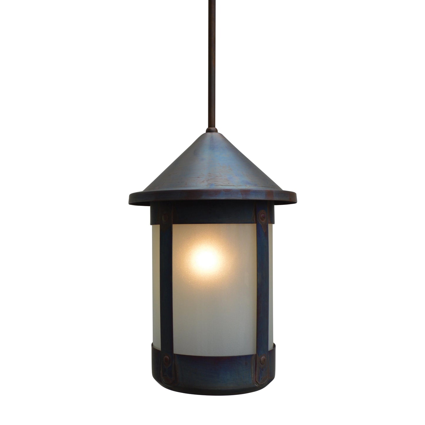 Arroyo Craftsman Berkeley 8" Bronze Stem Hung Pendant With White Opalescent Glass Shade