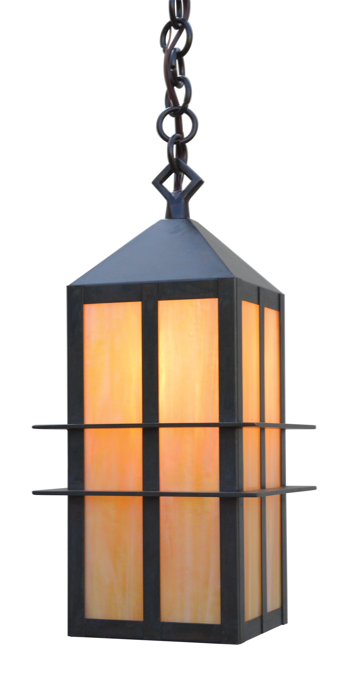 Arroyo Craftsman Bexley 7" Antique Copper Hanging Pendant With Gold White Iridescent Glass