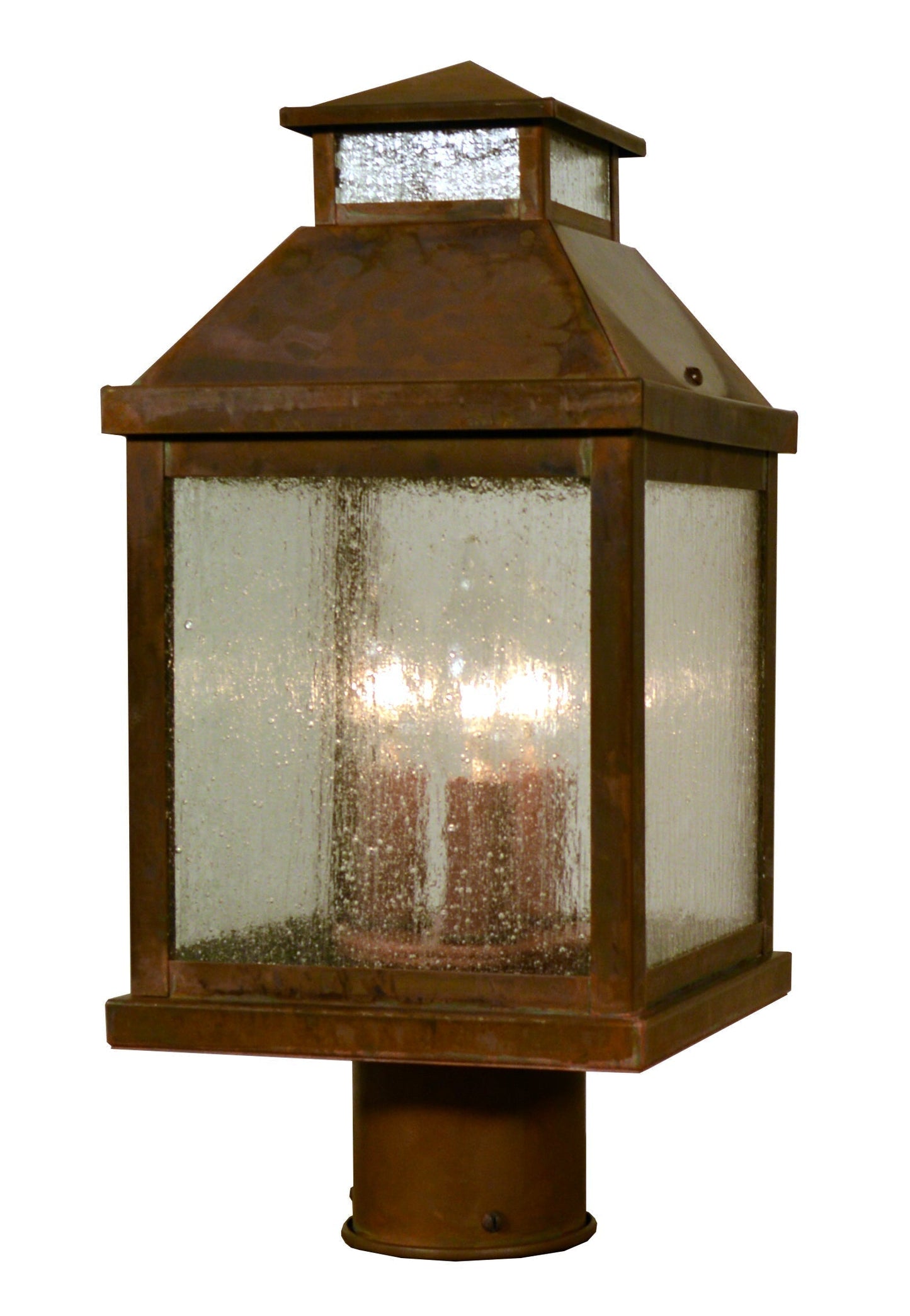 Arroyo Craftsman Canterbury 7" Raw Copper Post Mount With Tan Glass