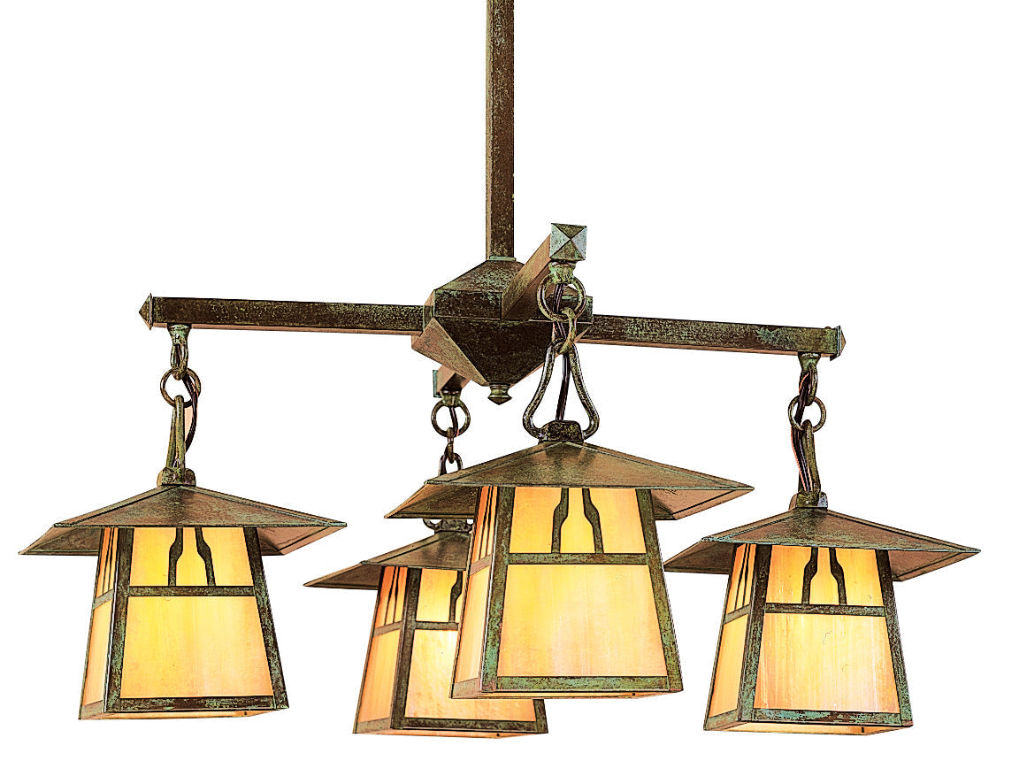 Arroyo Craftsman Carmel 8" Bronze 4-Light Chandelier With Almond Mica Glass and Hillcrest Overlay