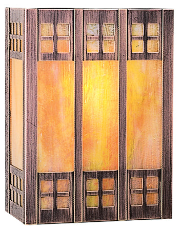 Arroyo Craftsman Glasgow 9" Verdigris Patina ADA Sconce With Almond Mica Glass